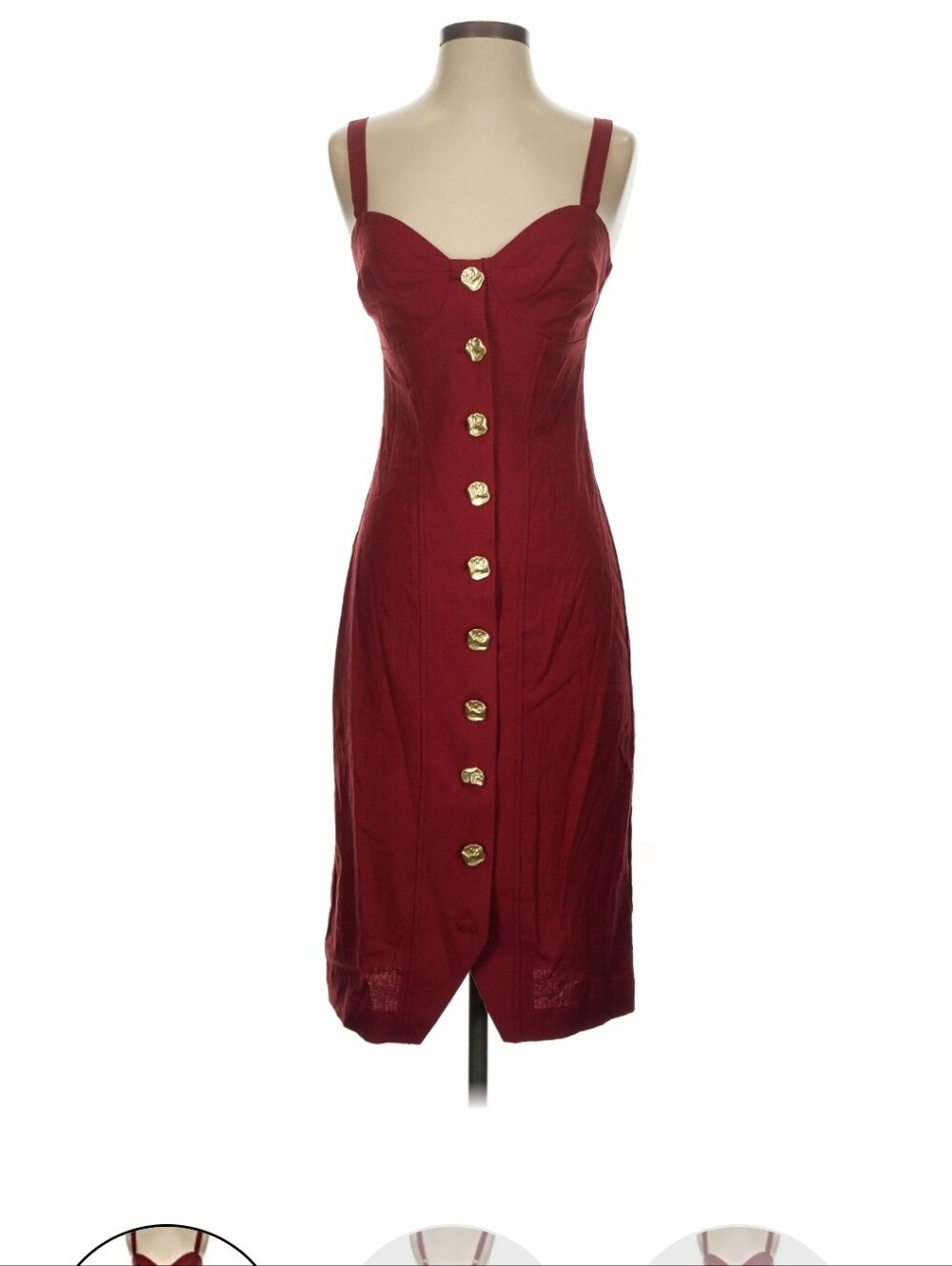 Fourteenth Place Red Midi Dress Sz S Gold Button Front Sleeveless Bodycon
